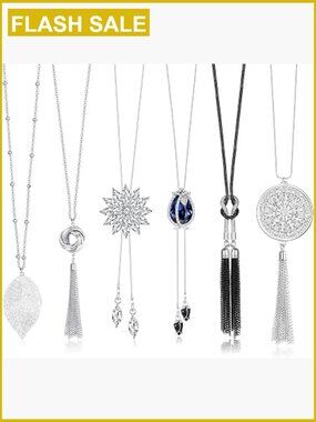 6 Pendant Long Necklace Set, Sweater Chain Y-Necklace, Daily Wear
